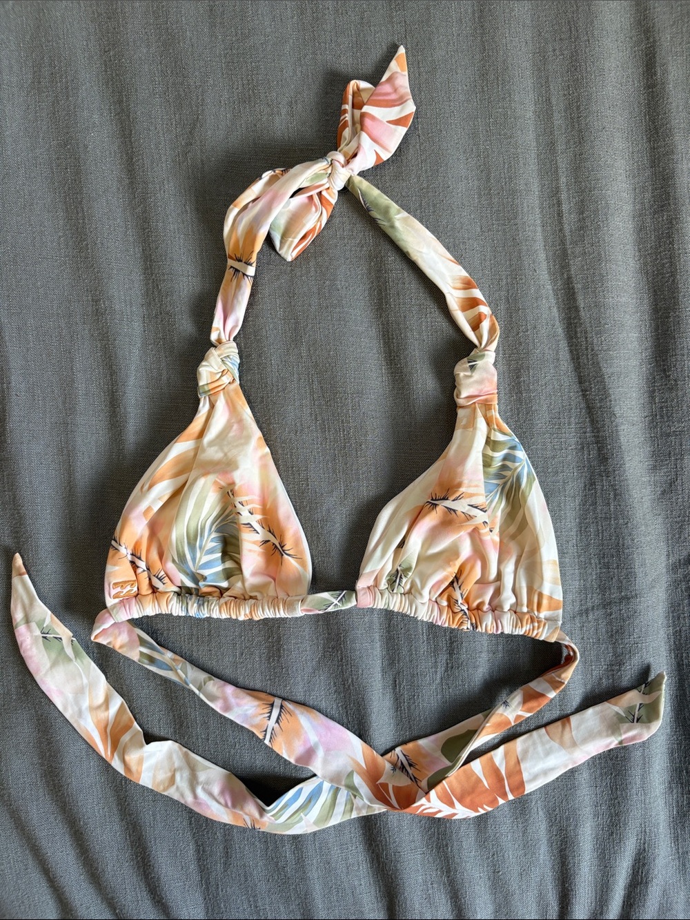 Skatie Peach Multi Tropical Print Triangle Bikini Top
